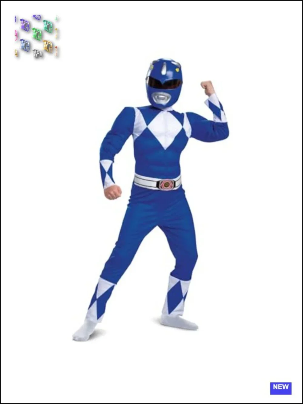Official Licensed Blue Power Ranger Muscle Chest Jumpsuit with Mask Costume